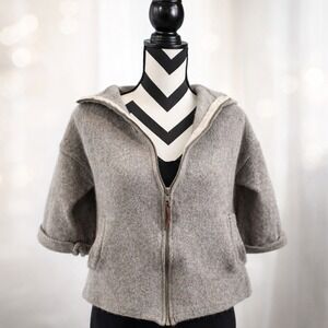 Poetry Wool Zip Hoodie Sweater Womens Size 8 Gray Short Sleeve Cardigan